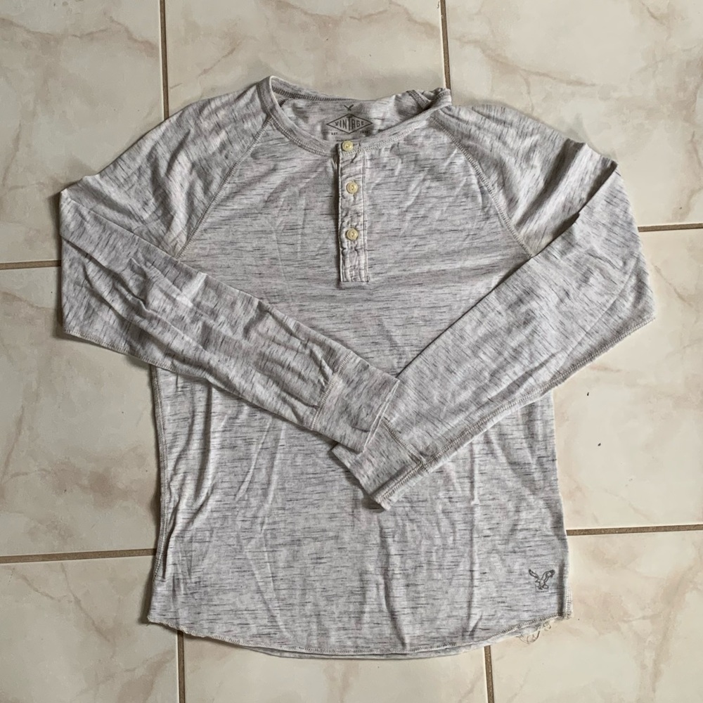 White Patterned Long Sleeve AE Shirt